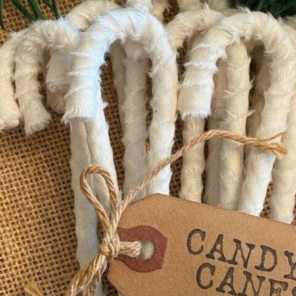 12 Primitive 6" Muslin Offwhite Candy Canes Christmas Farmhouse Ornaments decor - Picture 3 of 6